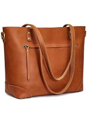 S-Zone Leather Work Tote Bag For Women Large Brown Tan